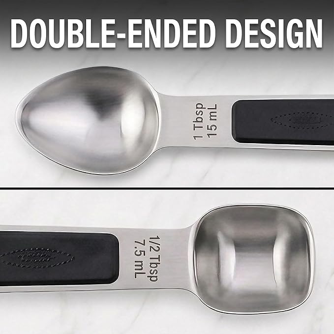 Magnetic Measuring Spoons,Stainless Steel Dual Sided Tablespoons,Extra Long Handle for Deep Jars,Heart-Shaped&Square Heads that More Easier to Excavate,Laser Markings,Non-Slip Grip(set of 5)