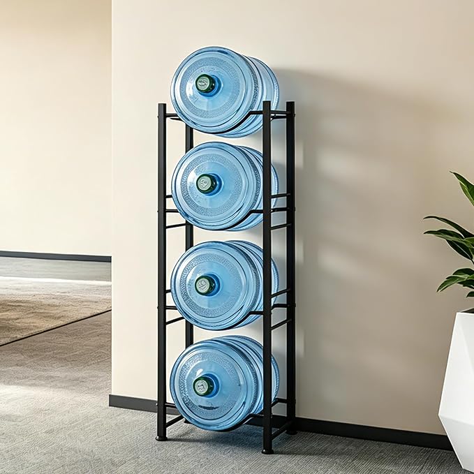 5 Gallon Water Bottle Holder 4 Tier Water Jug Holder Heavy Duty Water Cooler Storage Rack Detachable Water Dispenser Stand for Kitchen Office Garage Black