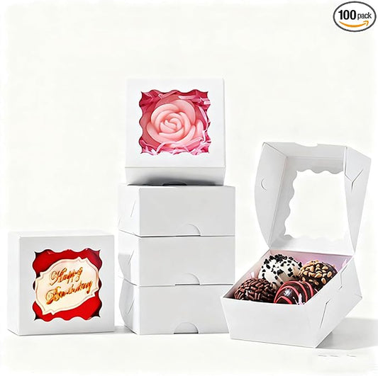 RomanticBaking 3x3x1.5Inches 100PCS Small Gift Boxes with Window for Cookie,Chocolate truffle,Chocolate Covered Strawberries Homemade Soap Boxes