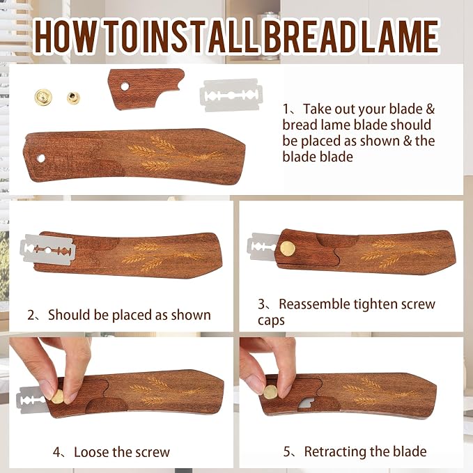 Wooden Bread Lame for Sourdough Scoring, Professional Sourdough Scoring Tool with 10 Blades, Ergonomic Bread Scorer for Artisan Baking Supplies