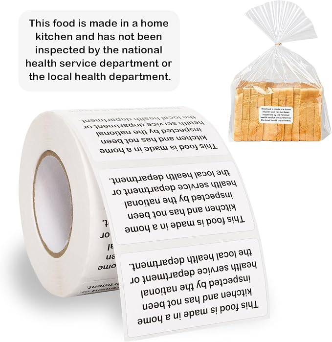 800 Count Cottage Baking Food Law Labels Stickers，Homemade Stickers for Baked Goods Ingredients, Home Kitchen Inspection Statement Thermal Printed Labels