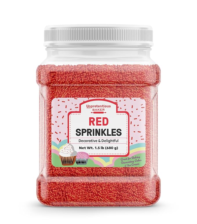 Unpretentious Red Sprinkles (4 Cups) Jimmies, Decorative Dessert Topping, Festive & Fun