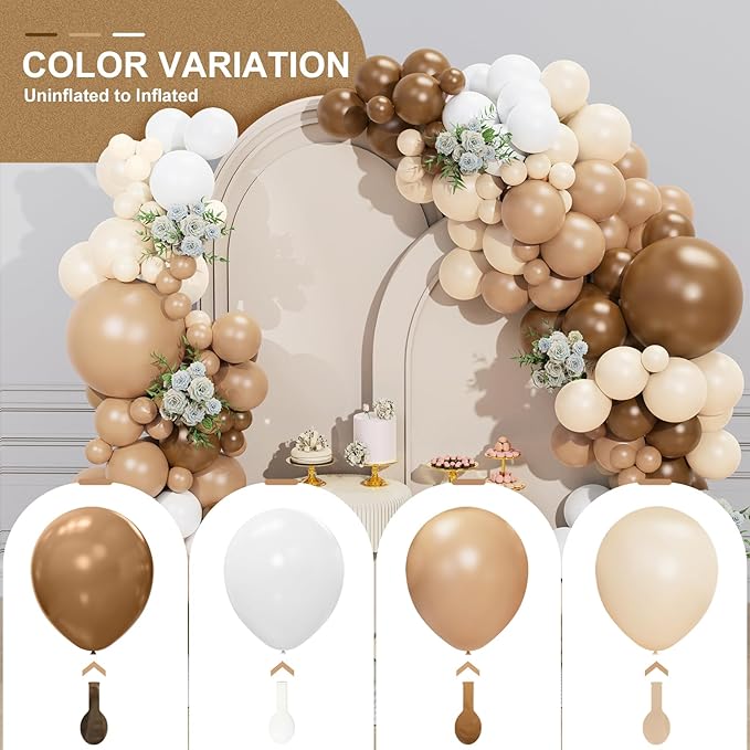 Brown Balloon Garland Arch Kit 156 Pcs Different Sizes 18 12 10 5 Inch Brown Nude Tan White Latex Balloons Garland Arch for Birthday Party Neutral Bear Baby Shower Decorations