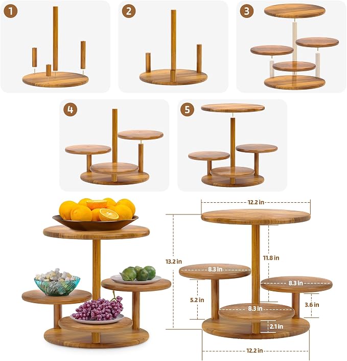HURZMORO 4 Tier Round Cupcake Tower Stand for 50 Cupcakes,Wood Cake Stand with Tiered Tray Decor,Farmhouse Tiered Tray Decor,Cupcake Display for Birthday Graduation Baby Shower Tea Party