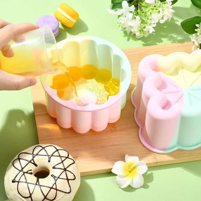 Ipotkitt Square Circular Cake Baking Silicone Molds Dessert Food Baking Tool Molds for Cake Chocolate Jelly Ice Candy Crafts, 2pcs, 2 Styles
