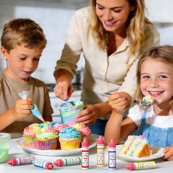 Natural Food Coloring for Baking, Cherrysea 7x10ml Rainbow Liquid Colors Artificial & Synthetic Dye Free Food Dye for Cake Easter Egg Decorating, Frosting, Slime Making & Cookies -0.35 Floz/Bottles
