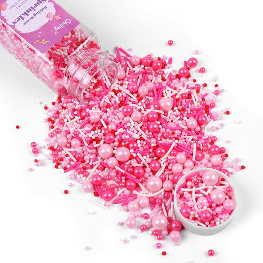Pink Sprinkles for Cake Decorating 4.23ounce - Valentines Sprinkles for Baking, Cupcake, Ice Cream, Candy, Cookie Decorations - Pearl Sprinkles for Valentines Princess Bridal Shower Wedding Party