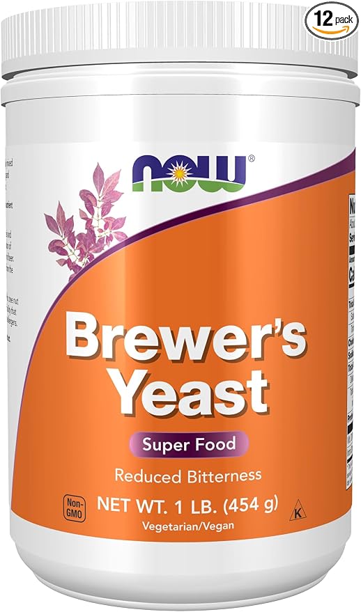 NOW Foods Supplements, Brewer's Yeast Powder with Naturally Occurring Protein and B-Vitamins, 1-Pound (Pack of 12)