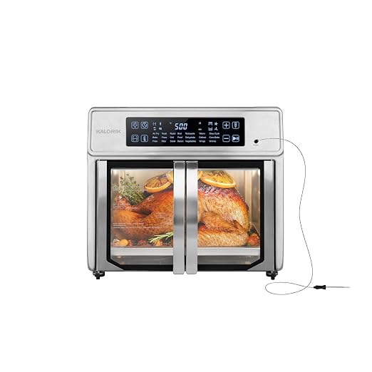Kalorik Air Fryer Oven MAXX Advance Series 26-Quart with Digital Controls Easy-View Door and 21 Smart Cooking Presets, Includes Cooking Accessories with XXL Air Fry Basket, 1700-Watts, Stainless Steel