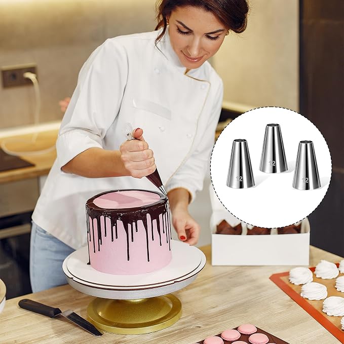 3 Pcs Big Piping Tips Large Round Piping Tips Set #12 Macaron Cake Decorating Tip Frosting Tip for Macarons Filling,Swril, Ball, Dots, Figure Pipings Cupcakes Cakes Cookies