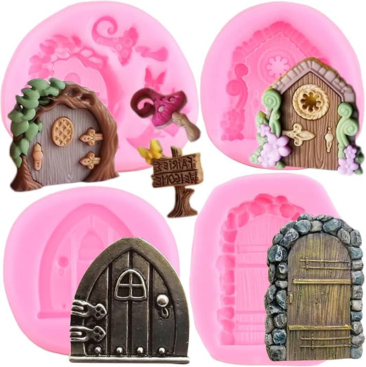 Mujiang Enchanted Vintage Fairy Garden Fairy Gnome Home Door Silicone Fondant Mold For Cake Decorating Chocolate Candy Clay Gumpaste Set Of 4