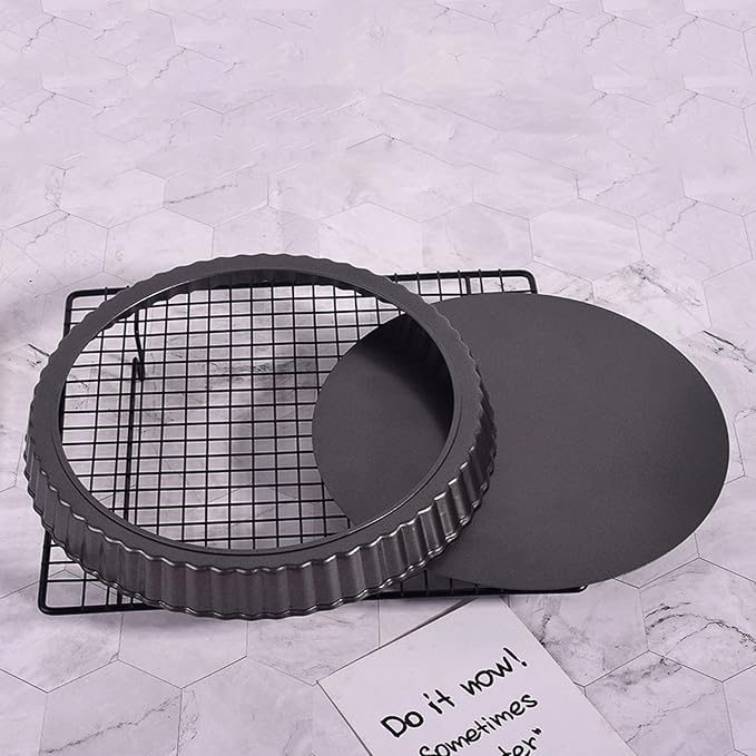 Tart Pan, 13 inch Carbon Steel Quiche Pan with Removable Bottom, Nonstick Deep Baking Dish Fluted Edges Pie Plate Mold for Baking Tarts, Pies, Quiches, Brownies (13 inch)