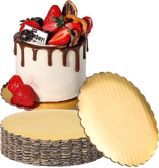 Fit Meal Prep 20 Pack Cake Boards, 6 Inch Round Gold Cake Circles, Disposable Pizza Circles Cake Pan Base Stand for Desserts and Pastries, Greaseproof Cardboard Cake Rounds for Cake DIY, Birthday