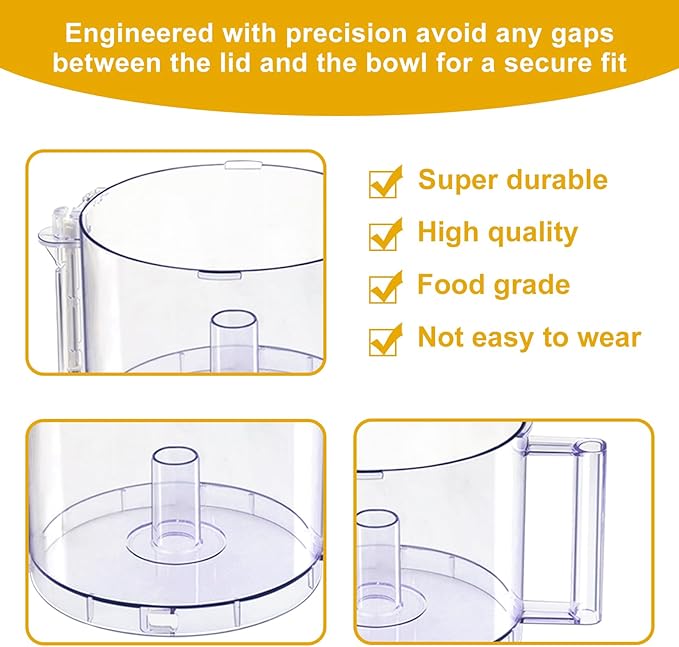 DLC-005AGTXT1 Replacement 14-Cup Food Processor Work Bowl with Gray Handle Compatible With Cuisinart DFP-14, for Cover DFP-14NWBCT1 NOTE: 4 Tabs on Top Rim of Workbowl