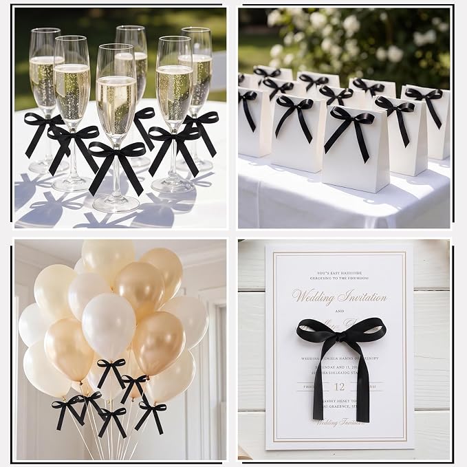 NatNarr 30PCS Black Bows for Cake Bow Cake Topper Pretied Ribbon Bow Cupcake Toppers - Ready to Use for Birthday Wedding Baby Shower Graduation Dessert Display Decorations Simple Elegant Style
