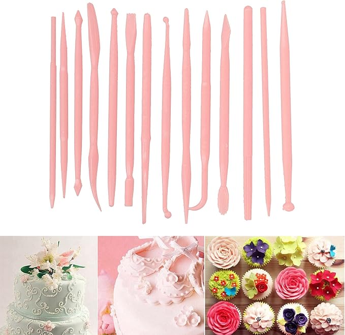 Fdit Clay Modeling Tools, 14 Pcs Double Ended PP Plastic Sculpting Kit for Cake Fondant Chocolate DIY Children Craft Educational Toys for School Home (Pink)
