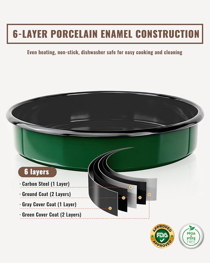 10 Inch Enamel Cake Pan Round Roasting Dish Non-Stick Baking Tray for Pizza Pie & Chicken, Oven Dishwasher Safe Non-Toxin Roaster Pan Cookware Birthday Housewarming Gift Bakeware