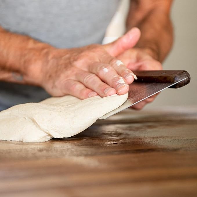 Challenger Walnut Bench Knife Dough Scraper with Stainless Steel Blade - Artisan Bread Making and Dough Shaping, Ergonomic Wood Handle, Baker-Designed, Made in USA (8” x 4.25”)