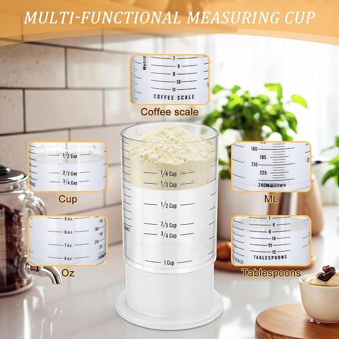 6 Pcs Adjustable Push up Measuring Cup Set Includes 2 Adjustable Measuring Cups and 5 Measurings Spoon for Peanut Butter Liquid Dry Semi Solid Ingredient Home Cooking Tool(6.5 * 10cm)