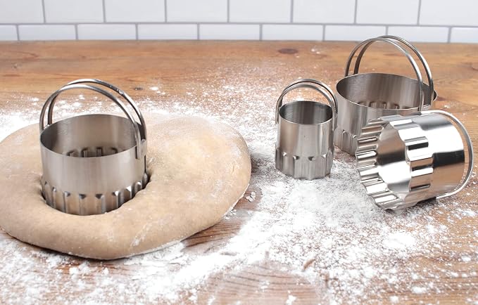 RSVP International Endurance Ripple Round Biscuit Cutters - Stainless Steel, Set of 4 | Nest for Easy Storage | For Cutting Thick or Thin Dough | Professional | High Handle Arch