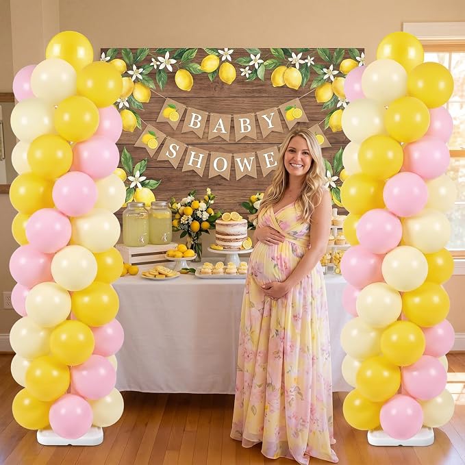 Skylety Lemon Balloon Column Stand Kit, 2 Sets 6.5 Ft Adjustable Balloon Tower Stand with Bases Pastel Yellow Light Pink Balloons Decorations for Birthday Wedding Baby Shower Party Supplies