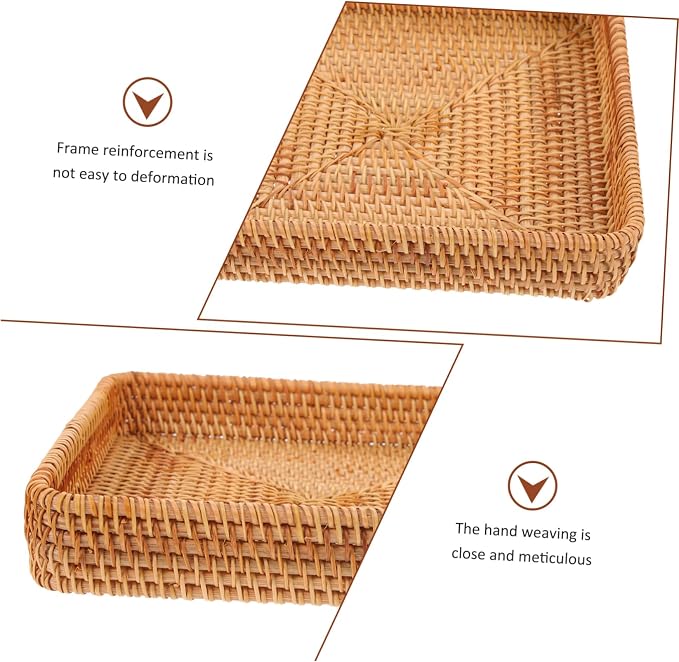 Zerodeko Rattan Storage Basket Handmade Woven Organizer for Fruits and Vegetables Uncovered Rattan Baskets for Home Decor and Sundries Storage