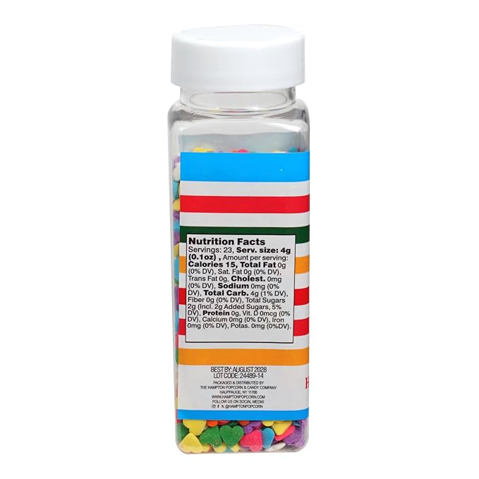 Multi Color Confetti Mix Heart Sprinkles 3.28 oz, Rainbow Heart Sprinkles For Cake Decorating, Baking, Ice Cream & More, The Hampton Candy Company