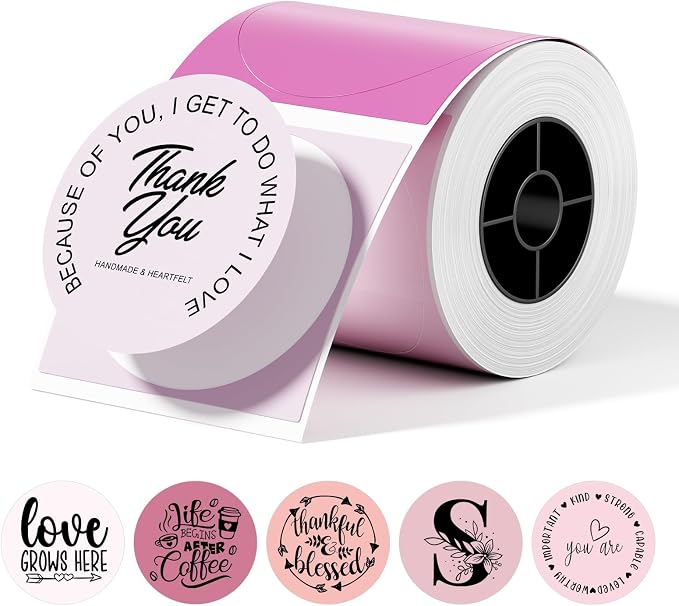 Phomemo Round Labels- Pink Gradient 5 Colors Thermal Labels, 2 Inch Circle Self-Adhesive Stickers for M110/M100/M220/M250 Label Printers, Thermal Paper for Gift, Candle, Logo, Baking Box, 140pcs/Roll