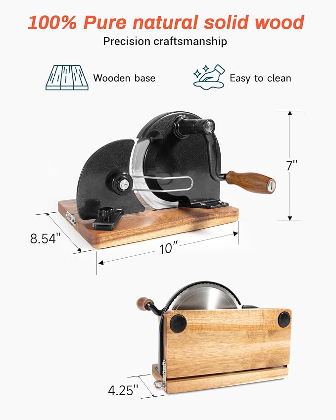 Foldable Sourdough Bread Slicer Adjustable Thickness, Manual Bread Slicer, Add Metal Rails, Hand Crank Bread Cutter Machine with Scale Line and Suction Cup, Stainless Steel Blade (Black)