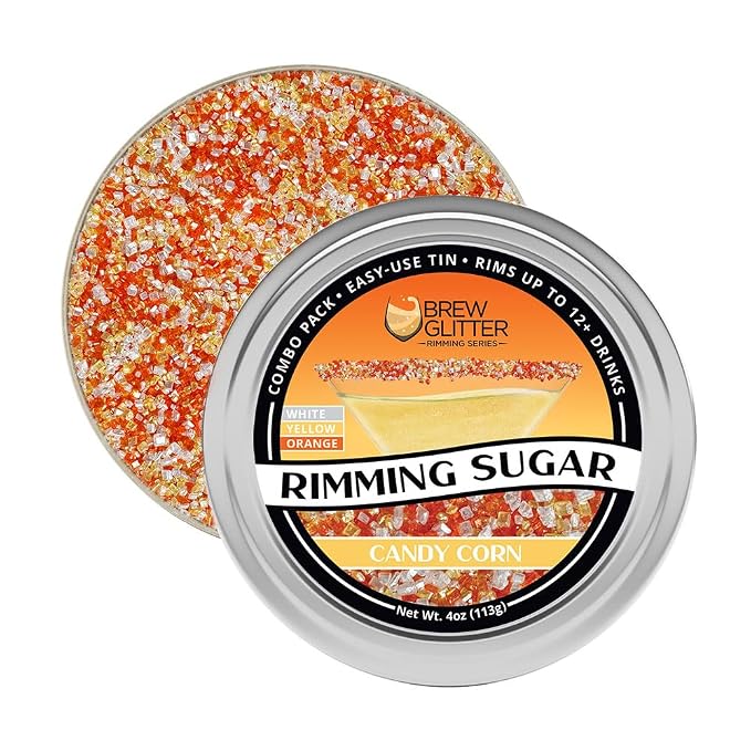 Brew Glitter - Orange, Yellow and White Rimming Sugar (4oz, 1x Bar Tin) Cocktail Garnish for Mixed Drinks & Refreshments