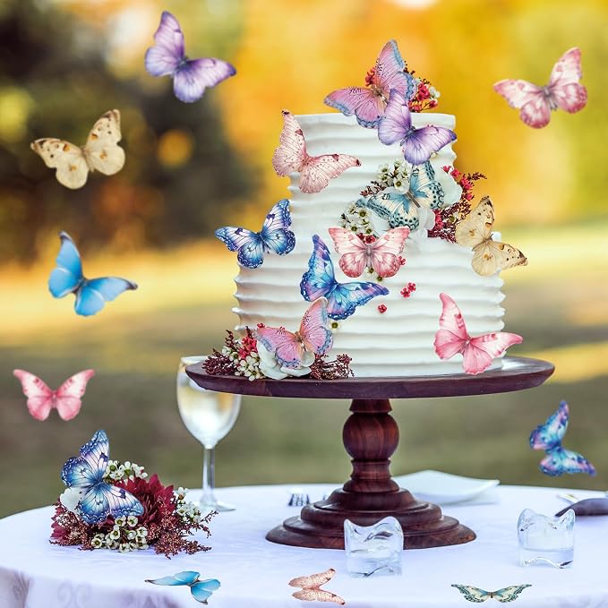 72PCS Edible Butterfly Cupcake Toppers Wafer Paper 3D Butterflies Cake Picks Mixed Color Cake Decorations for Spring Theme Baby Shower Wedding Kids Birthday Party Cake Decor Supplies