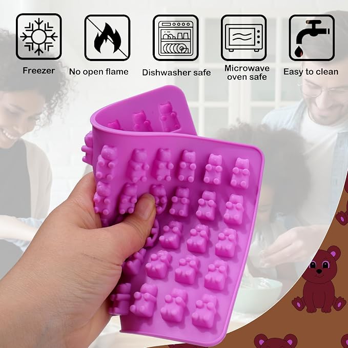 Palksky 4Pcs Gummy Bear Mold Silicone, Fruit Snack Molds, Gummies Trays Molds with Dropper for Candy Chocolate