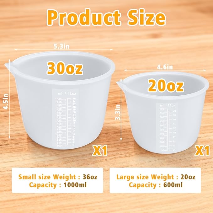 Silicone Chocolate Melting Cup Set with 6 Silicone Measuring Cups (250ml & 350ml & 600ml &1000ml) and 4PCS Heat-Resistant Jar Spatulas, Non-Stick Baking Tools for DIY Chocolate, Butter & Cream Mixing