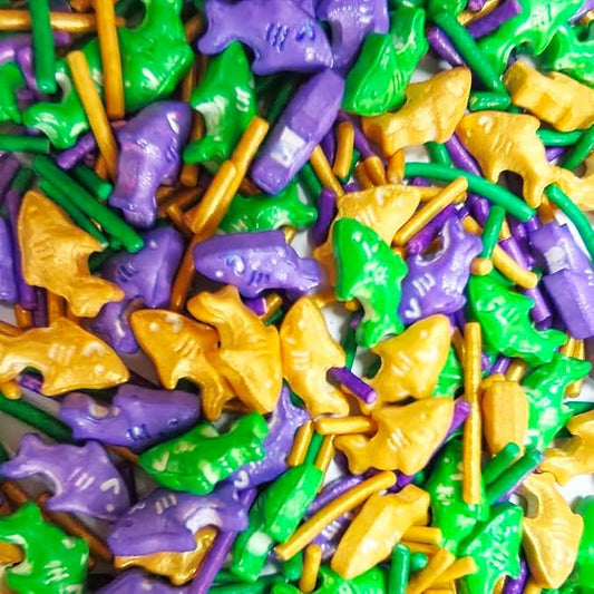 Edible Fish Shaped Sprinkles Purple/Green/Gold Jimmies for Cake Decorating Sizes Sprinkles for Cookies, Cake Ice Cream and Cupcake Decorating 3.17oz/90g