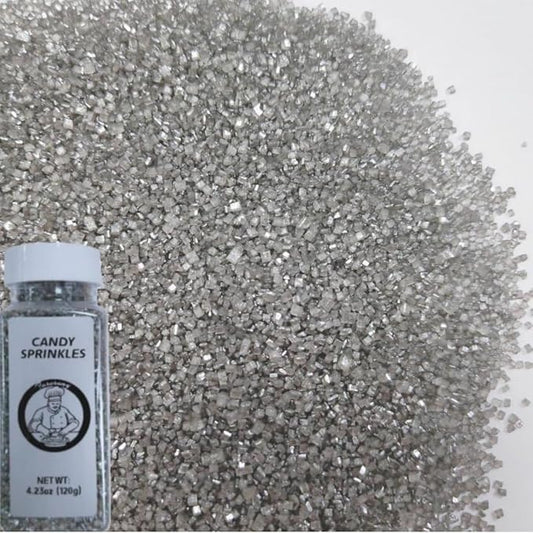 HeDeon&Rles Edible Silver Sanding Sugar Crystals for Baking 120g/4.23oz Sparkling Sugar Crystals Cake Cupcake Pancake Ice Cream Top Birthday Wedding Easter Halloween ChristmasCake Decoration