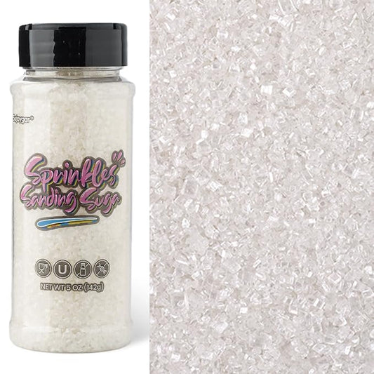 Sujoygar White Sanding Sugar Sprinkles, 5oz Edible White Sugar Crystals for Cocktails, Cake Sprinkles for Chocolate Ice Cream Toppings Cupcake Decoration Wedding Party Cookies Baking Dessert Food Supplies