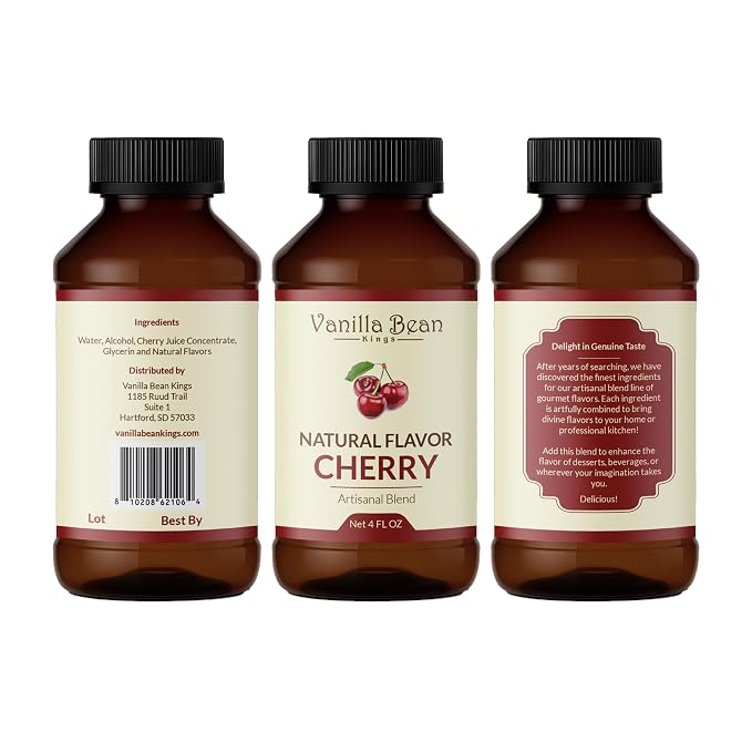 Pure Cherry Extract for Baking and Flavoring - 4 OZ - Premium Quality Natural Flavors for Baked Goods, Desserts, & Cooking