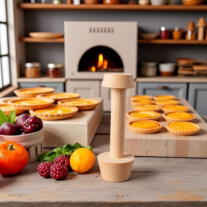 2Pcs Woodiness Tart Tamper Pastry Tamper Double Side Wooden Egg Tart Tamper Mold DIY Cake Pastry Pusher for Kitchen Party Baking Tools, Pie, Tart and Quiche Pans