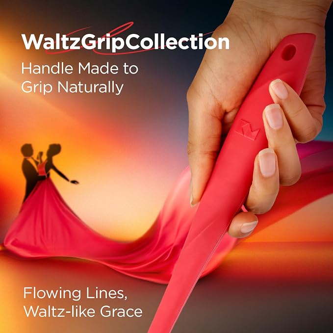 Kitchen Mama WaltzGrip Platinum Silicone Scraping Spatula, Red | Heat Resistant, Seamless, Non Stick, Flexible Bowl Scraper, For Mixing, Baking, Stirring