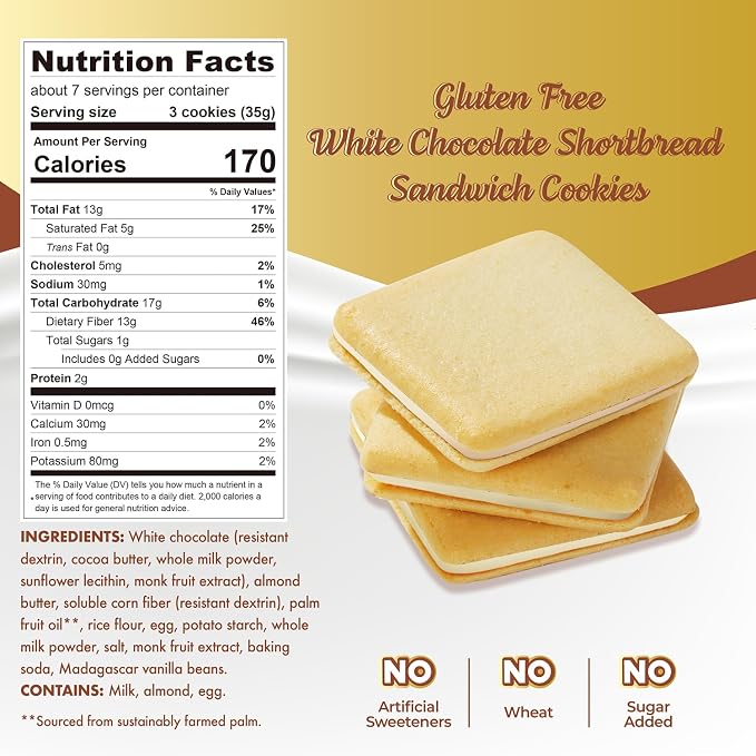 ChocZero White Chocolate Jolies Cookies, Sugar Free Chocolate Filled Cookies, Gluten Free, Keto, Low Carb, High Fiber, 8 oz Box