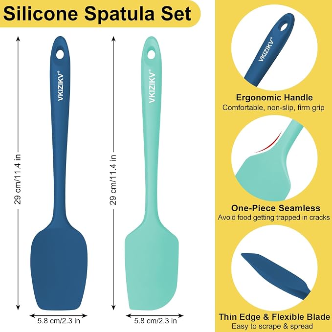 Silicone Spatula Set, 11.4 in, 600°F Heat Resistant (Multicolor) | Food Grade Rubber, BPA Free, Stainless Steel Core, Flexible for Cooking, Baking, Mixing, Seamless, Nonstick & Dishwasher Safe