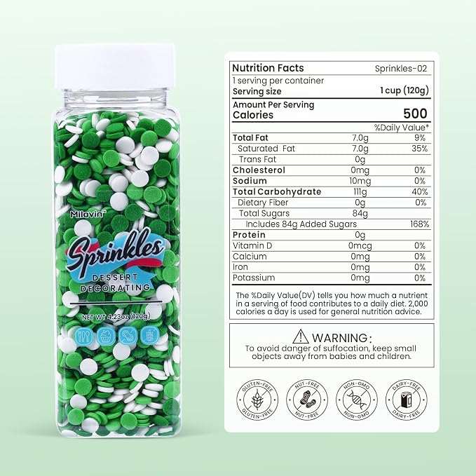 Edible Green and White Sprinkles, St Patrick's Day Confetti Sprinkles for Cake Decorating, Round Sprinkles for Cupcakes, Cookies, Ice Cream, and Candy(120g/4.23oz)