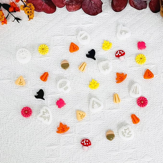 Xaekicr 10PCS Autumn Theme Polymer Clay Cutters Set – Fall Leaves, Pumpkin, Mushroom, Ginkgo – Clay Tools for Earrings, Jewelry, Crafts