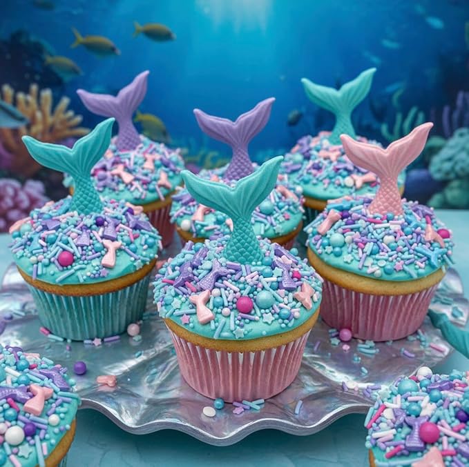 Manvscakes Sprinkles- Edible Cake and Cupcake Sprinkles with Assorted Shapes and Sizes for Parties, Blue pink and purple Mix for Cookies, Ice Cream, Cake and Cupcake Decorating, 4 oz (Mermaid)
