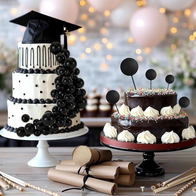 48 Pcs Balls Cake Topper Decorations Balloon Cupcake Toppers Foam Cake Topper Balls Cake Balls Decorations for Birthday Party Wedding Anniversary Cake Decorating (Black)
