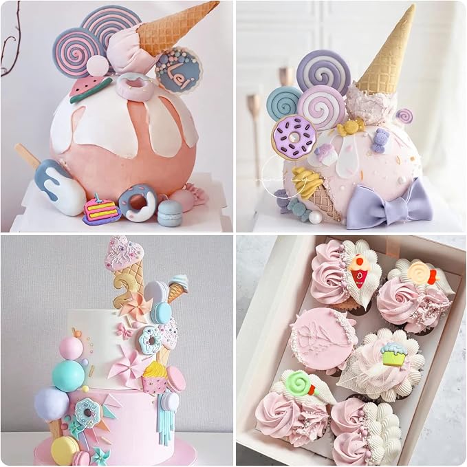 ZiXiang Ice Cream Cones Silicone Molds Donut Fondant Mold Lollipop Candy Mold For Cake Decorating Cupcake Topper Popsicle Polymer Clay Chocolate Gum Paste Set Of 4