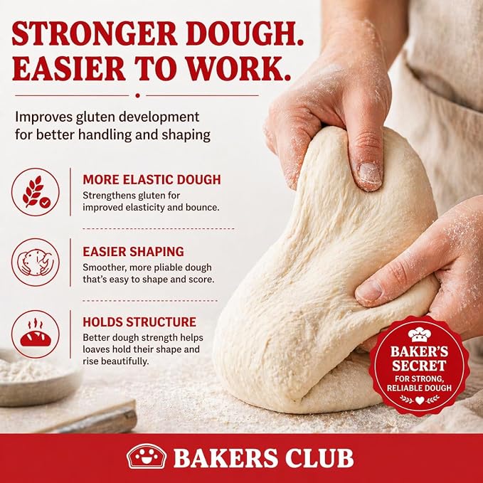Bakers Club Artisan Diastatic Malt Powder 10oz - Enhance Flavor, Crust, Rise, Texture - Baking Bread, Pizza Crust, Pretzels, Desserts, Muffins, Bagels, Sourdough, Milkshakes - Made in USA, Malted Barley Flour 10oz
