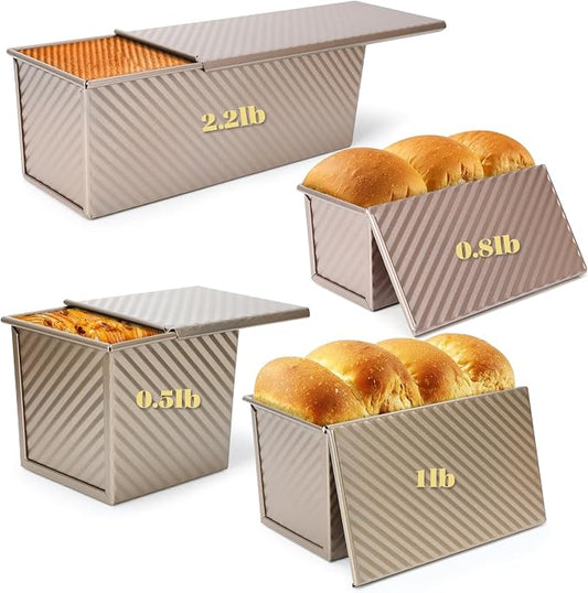 4 Pcs Bread Loaf Pan with Lid, 2.2LB/1LB/0.8LB/0.5LB Dough Capacity Pullman Loaf Pan, Non-Stick Sandwich Bread Loaf Pans, Carbon Steel Bread Pans,Toast Box for Sandwiches, Breads, Sourdough