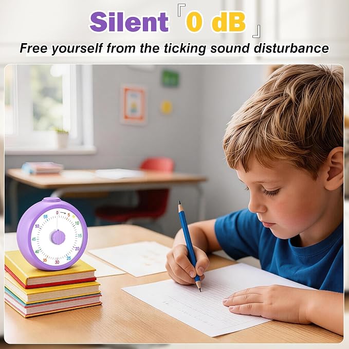 Mwellewm Visual Timer for Kids, 60 Minute Time Digital Pomodoro Timer Countdown with Silent Pause Function for Classroom Kitchen Study Cooking Meetings ADHD Rainbow Pattern(Circle Purple)