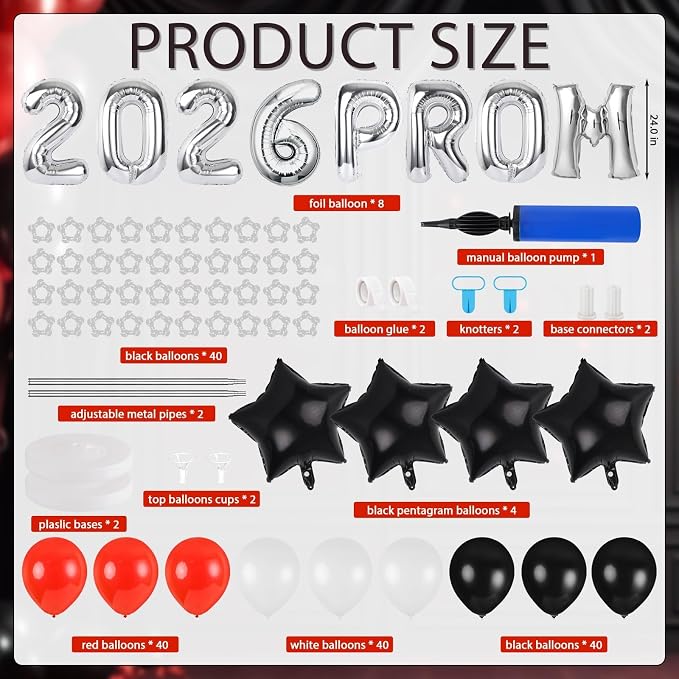 2 Sets Graduation Balloon Column Stand Kit with Balloons Prom Send off 2026 Grad Prom Themed Decoration Black Red Balloon Tower Stand for Floor Grad School & College Celebration Party Supplies